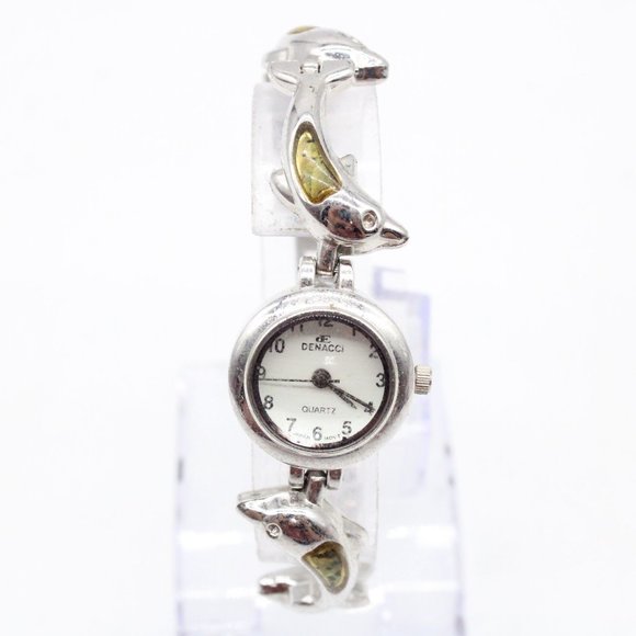 DENACCI Watch Womens Silver Tone Stainless Steel Dolphins Design Bracelet Rare - Picture 1 of 8